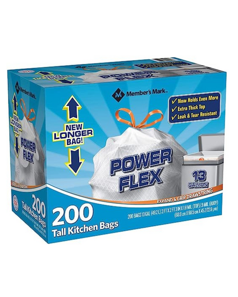 Member’s Mark Power Flex Tall Kitchen Drawstring Bags (200 Count)