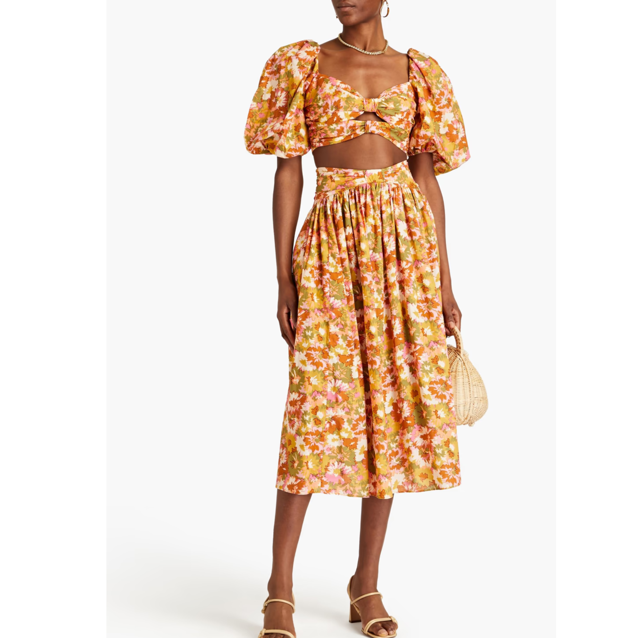 Zimmermann Gathered floral-print cotton midi skirt
