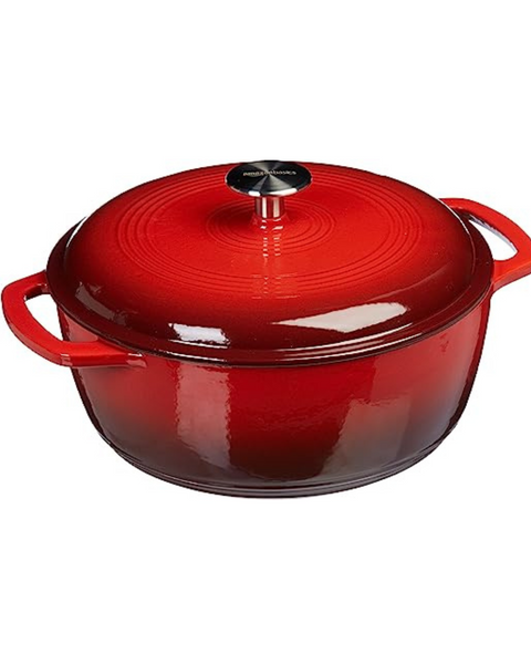 Amazon Basics Horno holandés redondo cubierto de hierro fundido esmaltado (6 cuartos, rojo)