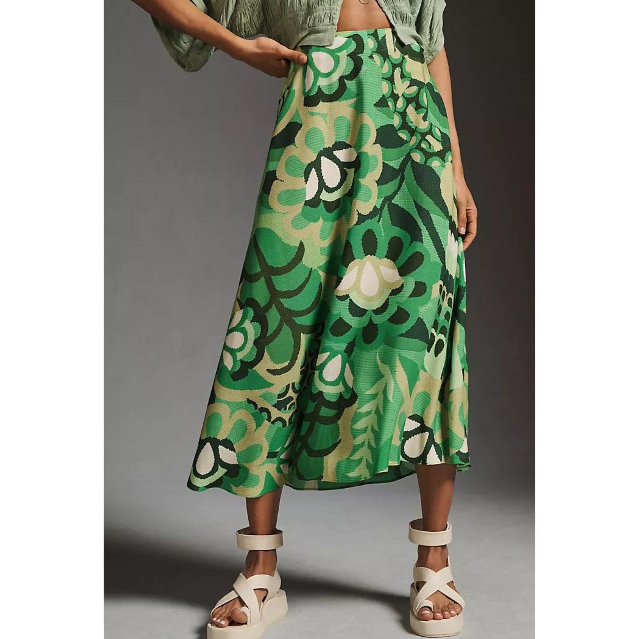 Farm Rio Satin Slip Midi Skirt