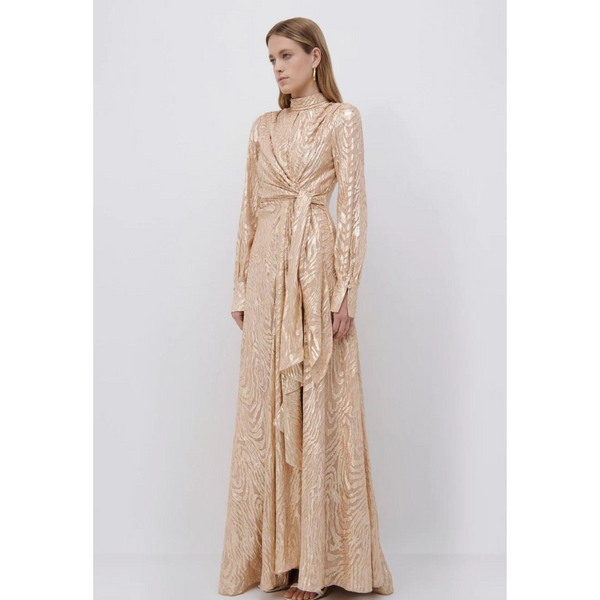 Simkhai Merren Moire Zebra Silk-Blend Fil Coupé Metallic Gown
