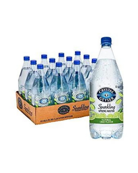 12-Pk Crystal Geyser Natural Flavored Sparkling Spring Water, Lime, Large 42 oz Bottles