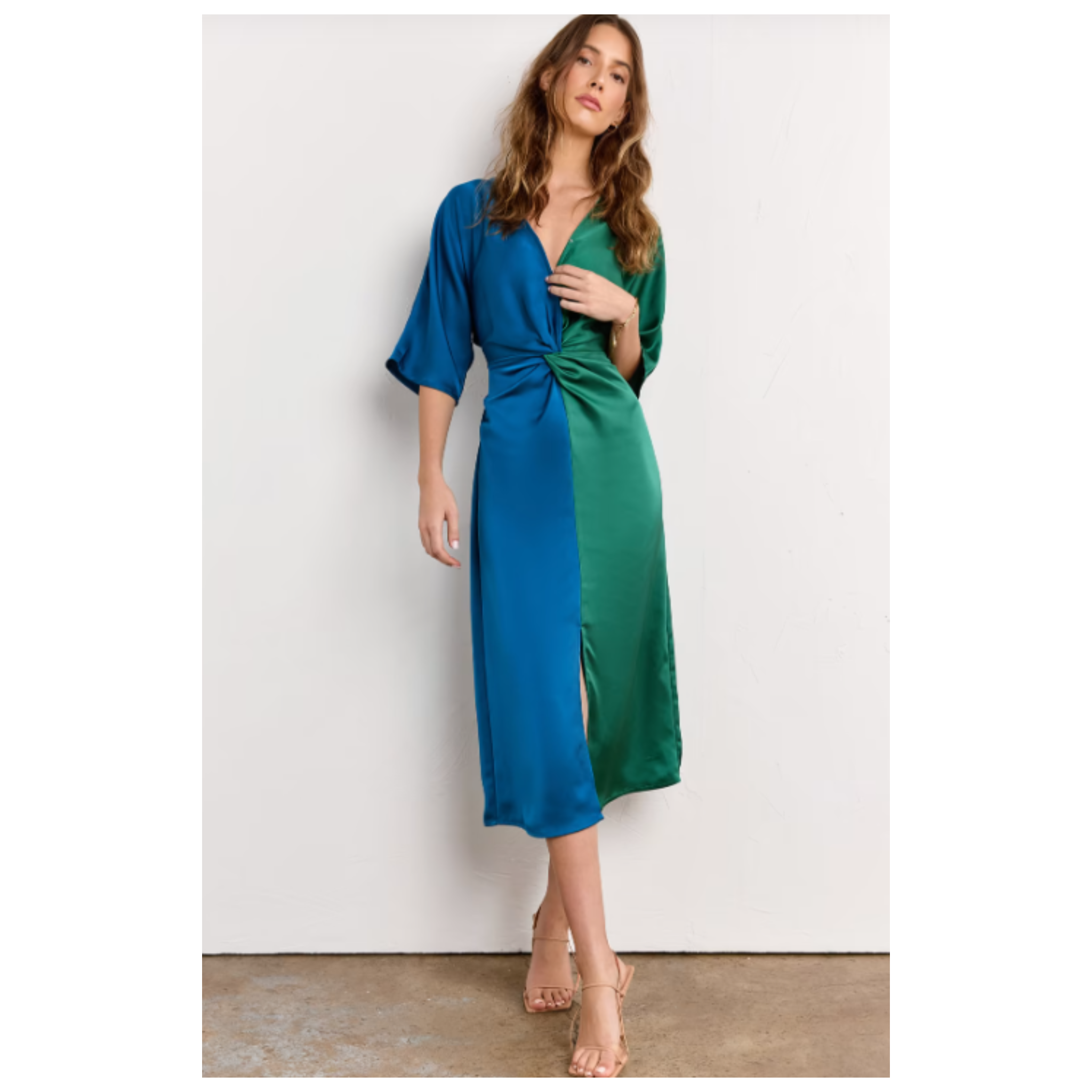 New York & Company Colorblock Twist Front Midi Dress