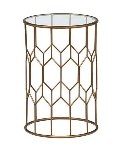 Rivet Geometric Modern Glass and Metal Side End Table Stand