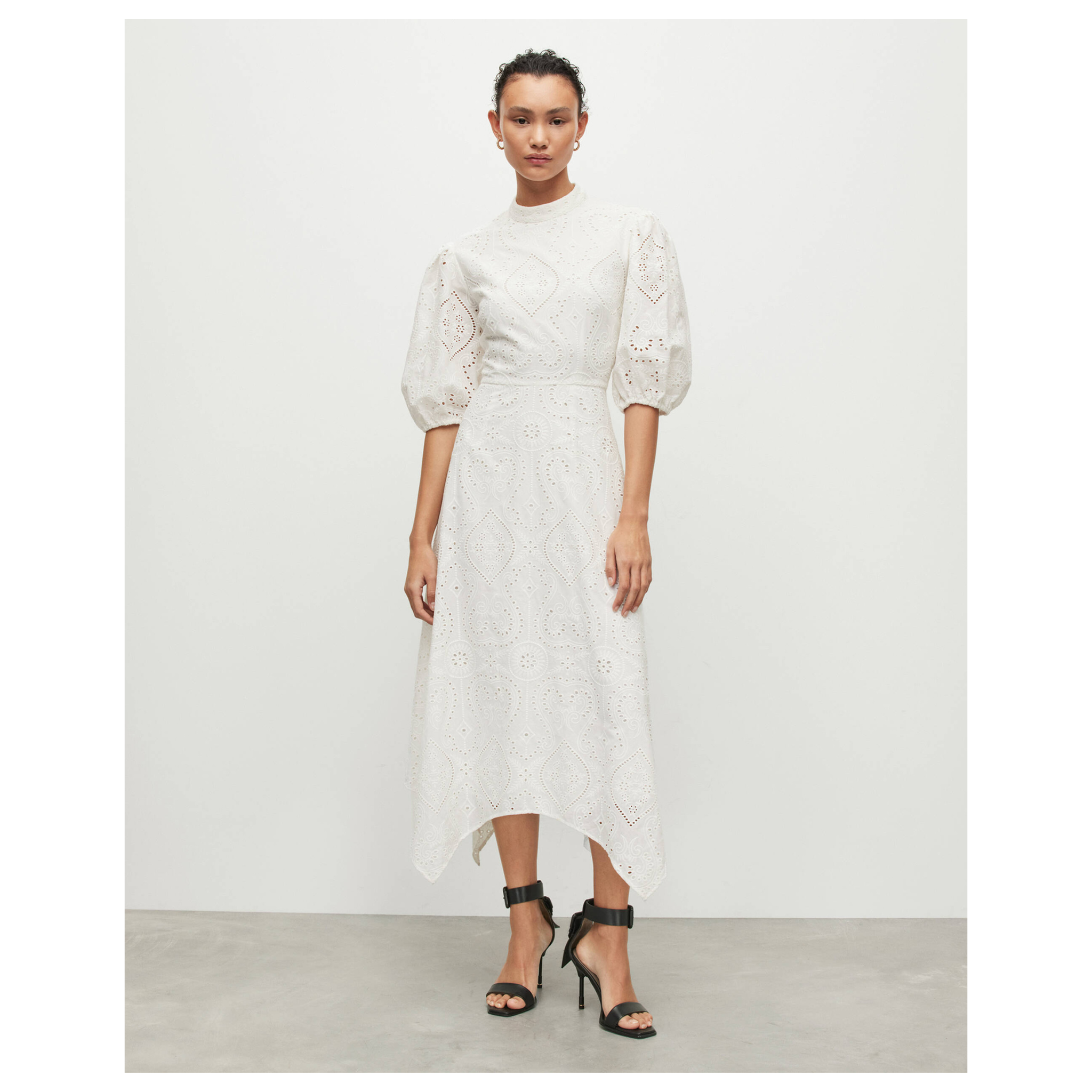AllSaints Camila Puff Sleeve Broderie Maxi Dress