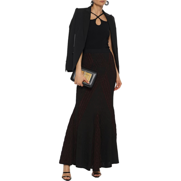 Roberto Cavalli Fluted metallic pointelle-knit maxi skirt