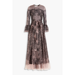 Valentino Garavani Vestido fruncido de organza de seda estampado