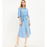 LOFT Chambray Knot Front Midi Shirtdress