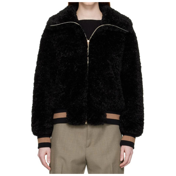 HERNO Women's Black Curly Bomber Jacket