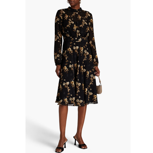 Mikael Aghal Vestido de gasa con estampado floral y pliegues