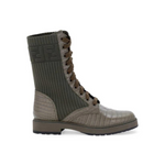 Fendi Croco Embossed Leather Logo Biker Boots