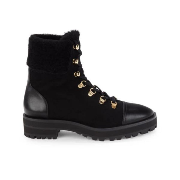 Stuart Weiztman Alpine Leather & Suede Shearling Combat Boots