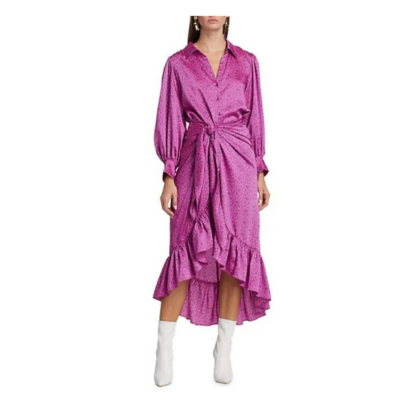 Cinq à Sept Vestido camisero de satén con volantes Sydnie