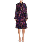 Mikael Aghal Floral Ruffle Midi A Line Dress
