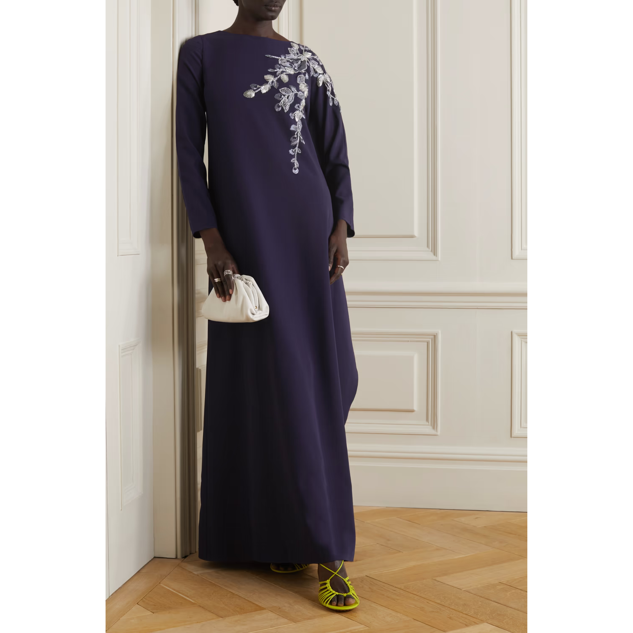 Marchesa Notte Draped bead-embellished embroidered stretch-crepe gown