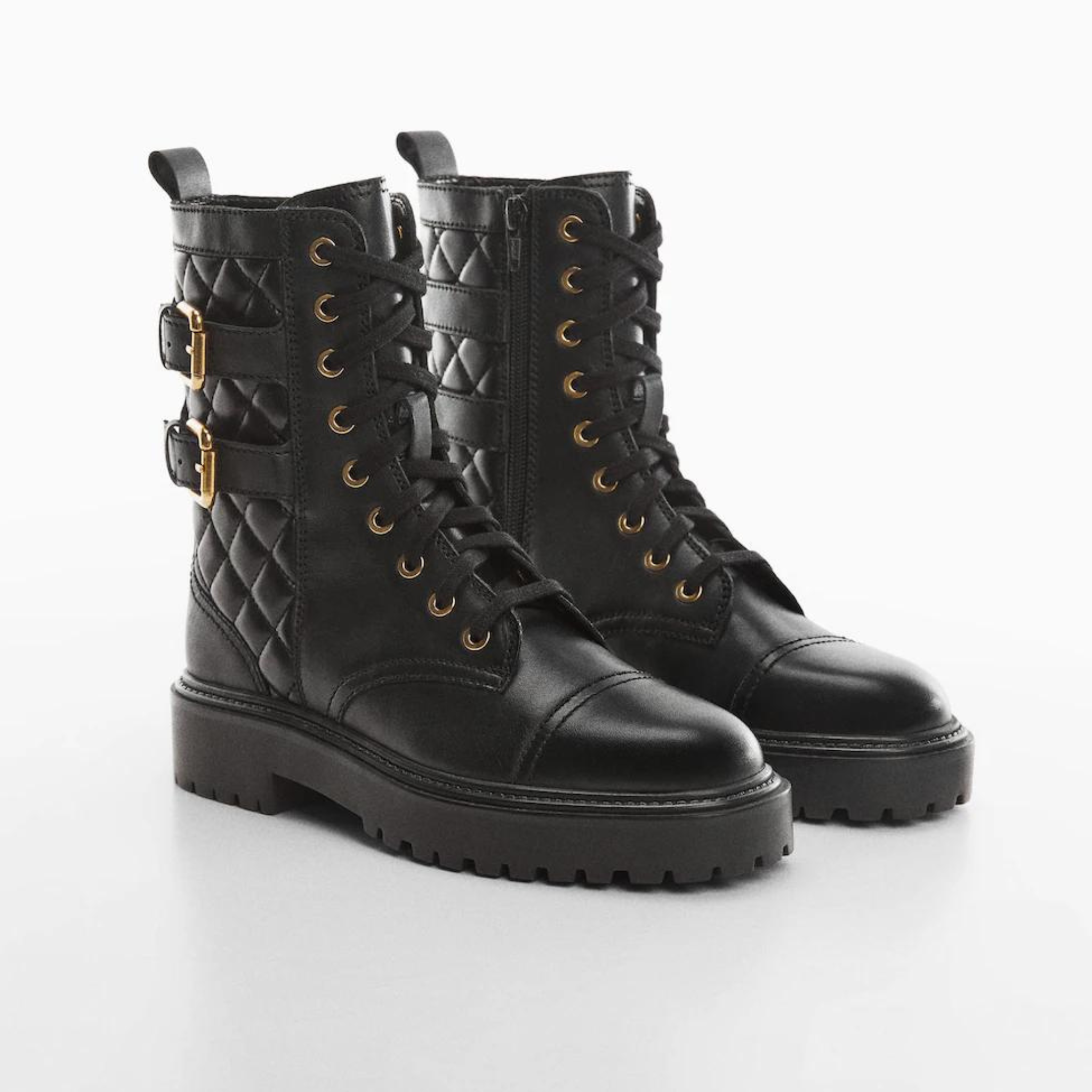 Mango Military Leather Ankle Boots