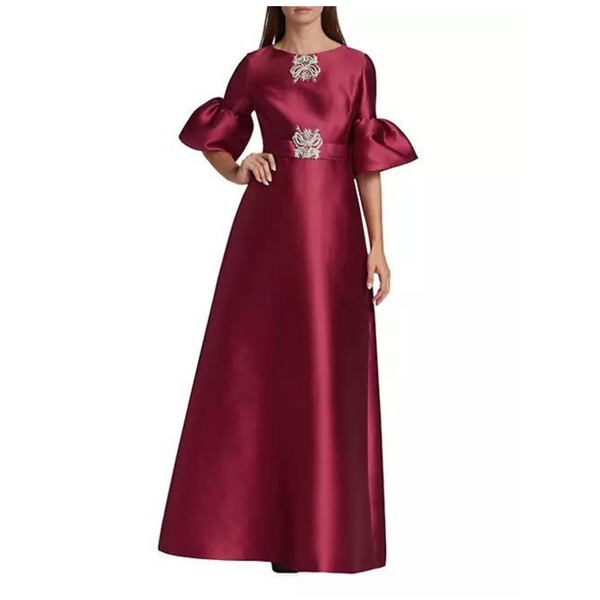 Vestido trompeta con broche de satén Reem Acra