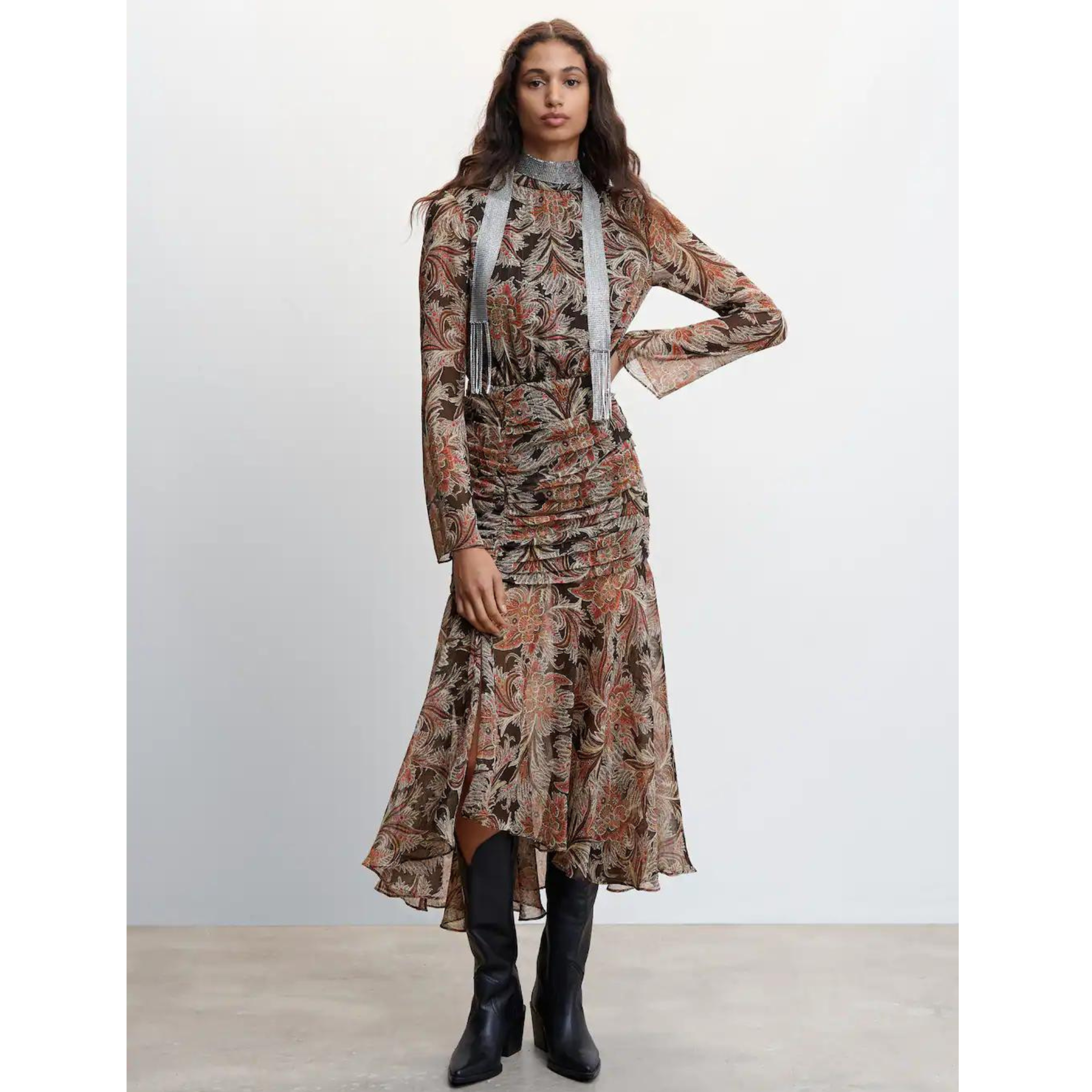Mango Paisly Print Midi Dress