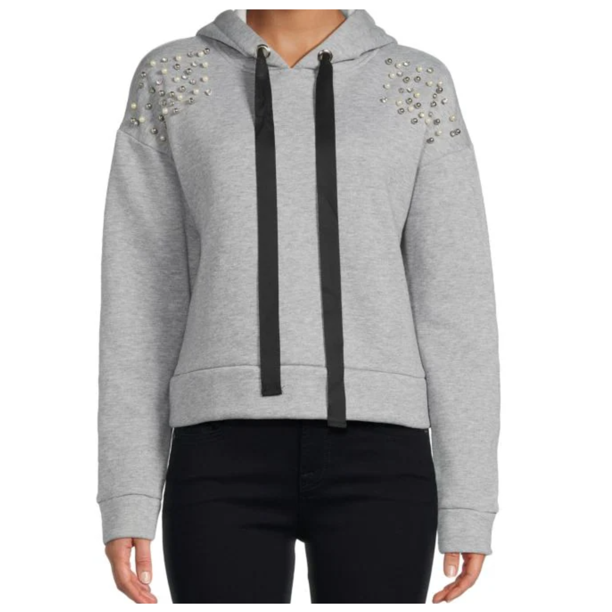 Lea & Viola Embellished Heathered Hoodie