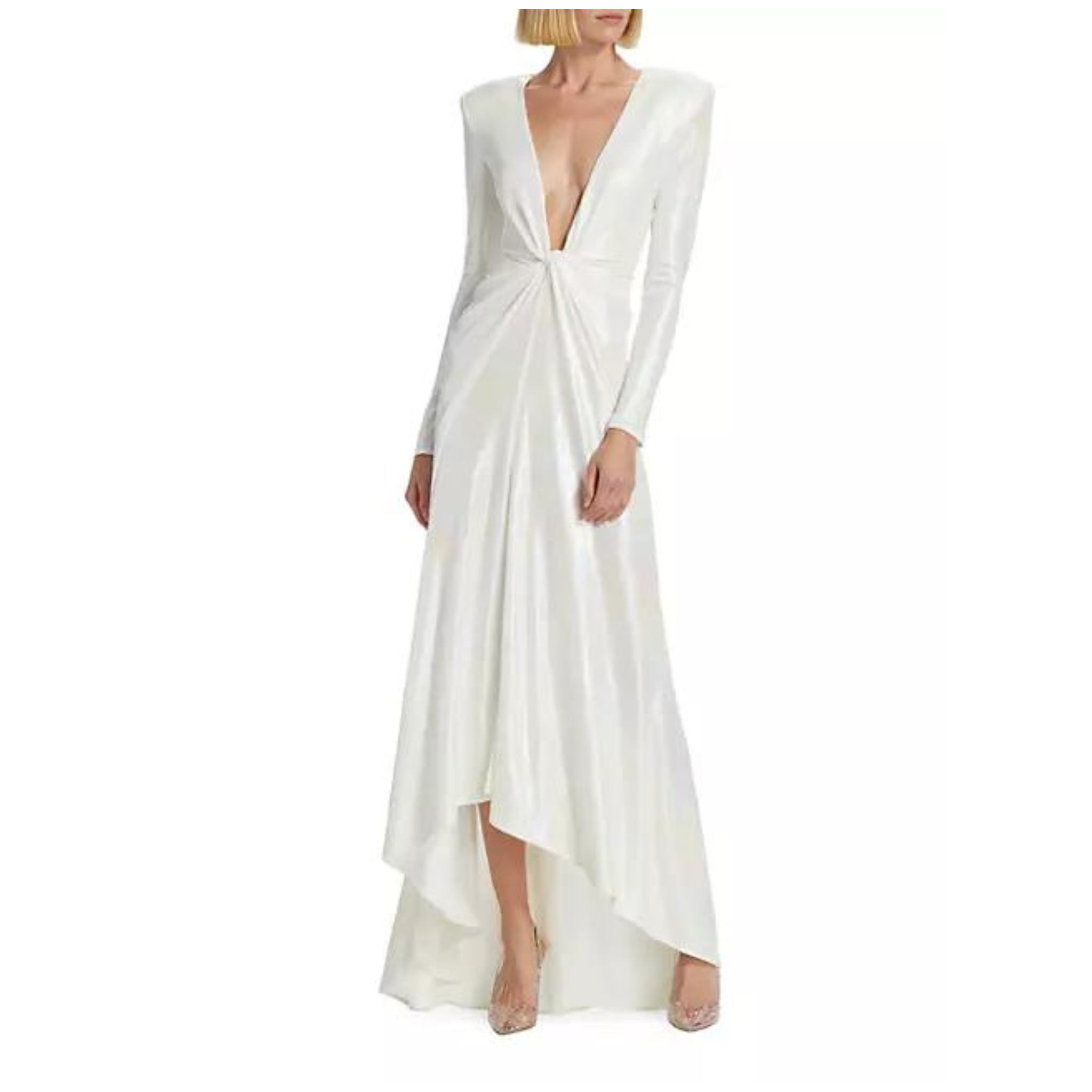 Ronny Kobo Martine V-Neck Draped Jersey Gown