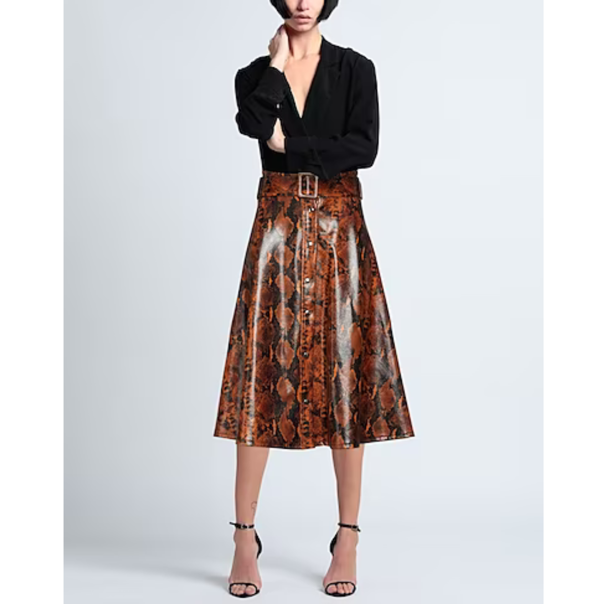 Motel Brown Leather Midi Skirt