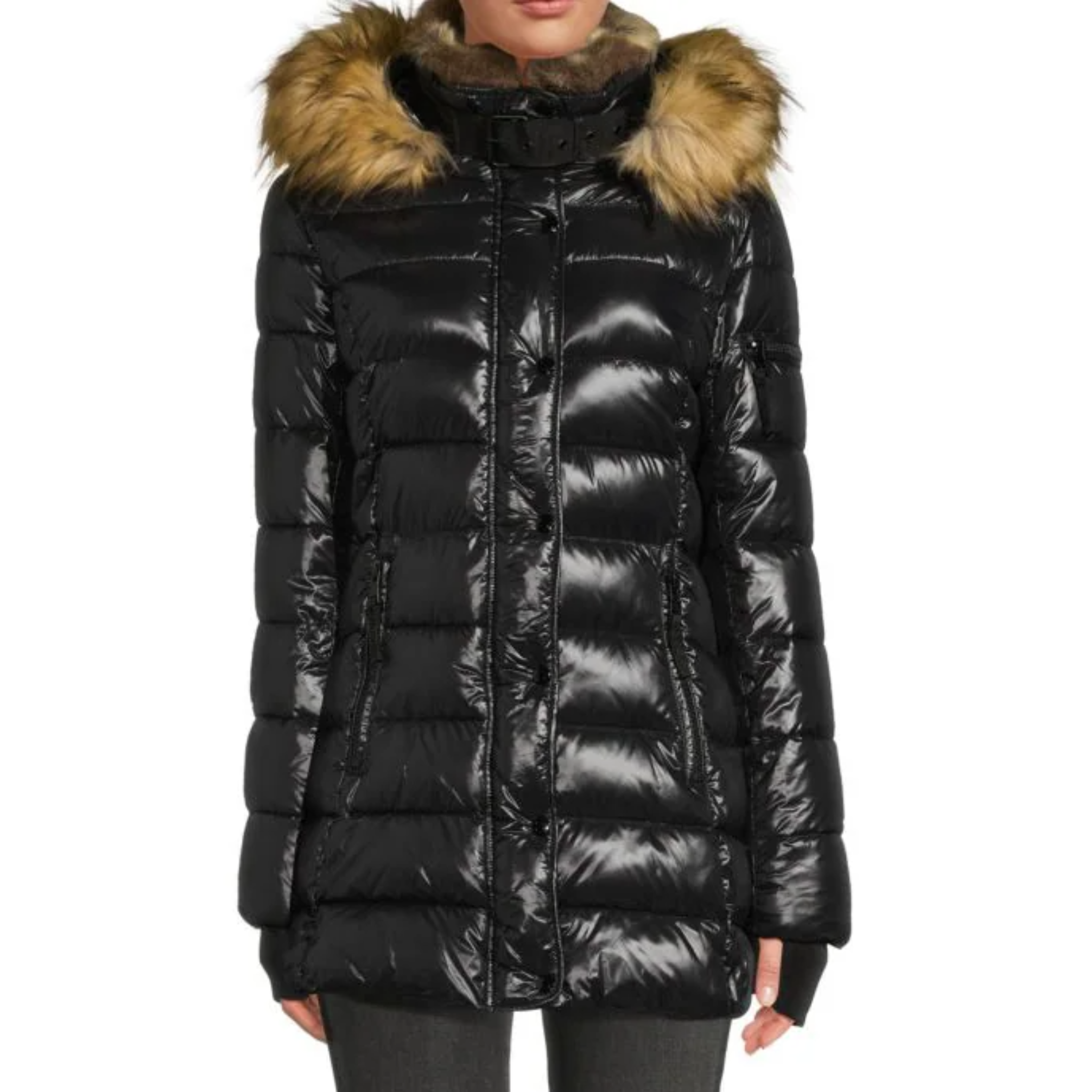 S13 Chelsea Faux Fur Glossy Puffer Jacket