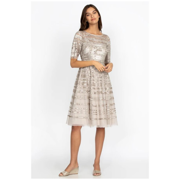 Johnny Was Champage Beaded Mesh Dress