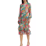 Vestido midi Saloni Isa de seda con volantes