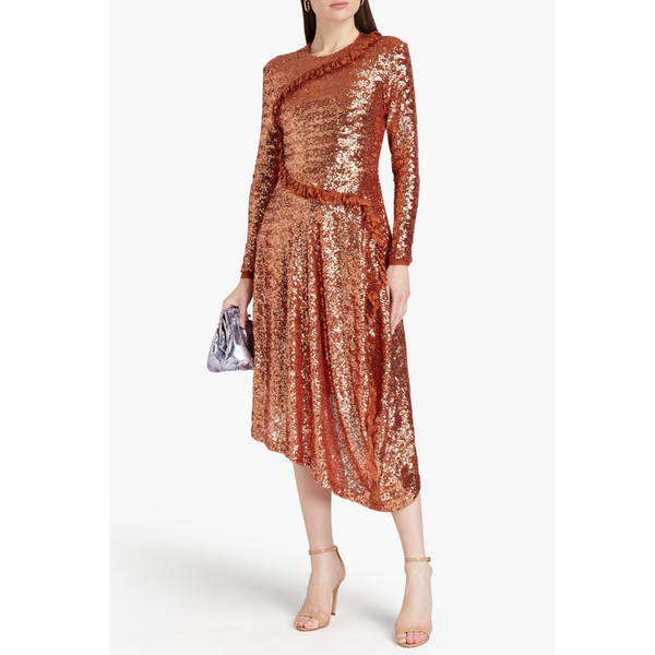 Preen BY Thornton Bregazzi Asymmetric Ruffled Sequined Stretch-Tulle Dress