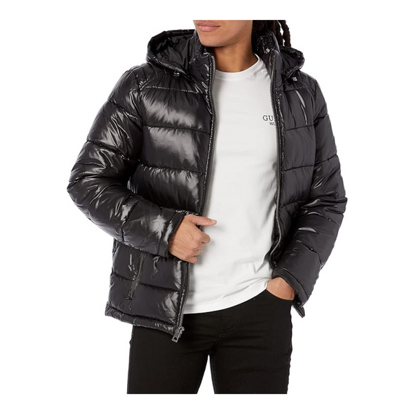 GUESS Chaqueta acolchada de peso medio con capucha extraíble para hombre