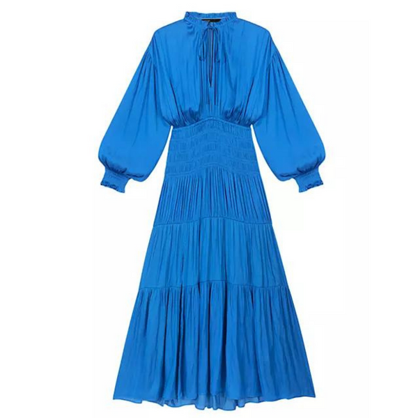 Vestido largo fruncido de satén de Maje Rovel