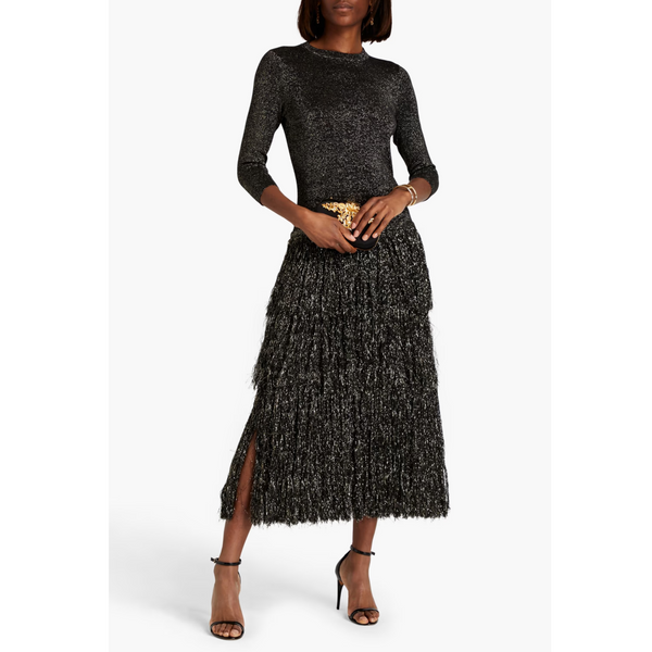 ZIMMERMANN Vestido midi de punto metalizado con flecos