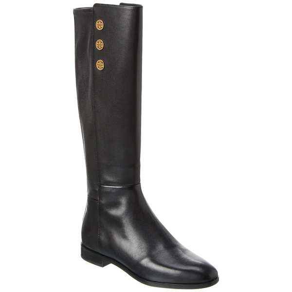 Botas altas hasta la rodilla de cuero con logo de cuerda de Tory Burch