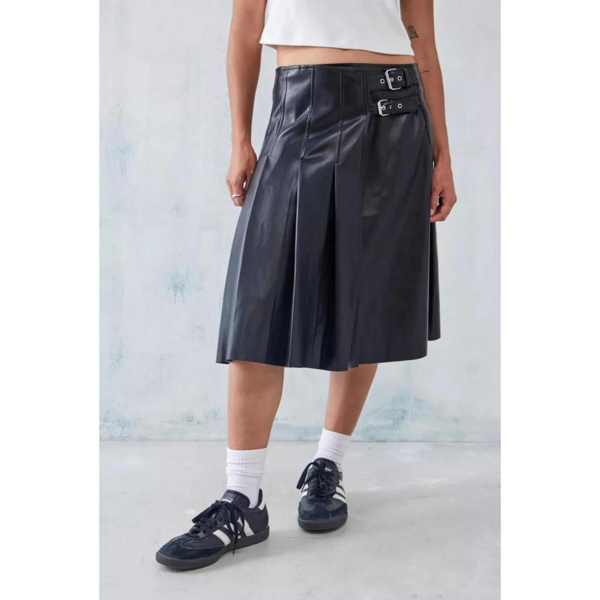 Urban Outfitters Awkward Buckle Faux Leather Wrap Midi Kilt