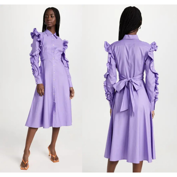 Prabal Gurung Vestido camisero con detalle de corsé y mangas con volantes