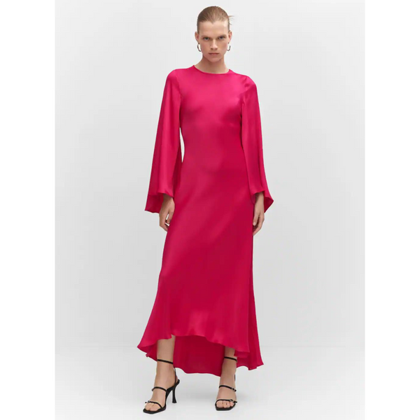 Mango Flared-Sleeve Satin Dress