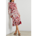 Vestido midi Saloni Isa de gasa de seda con volantes escalonados