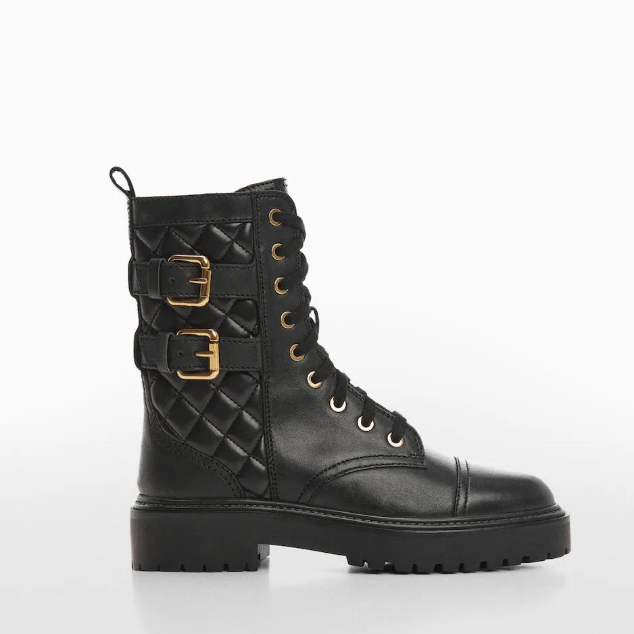 Mango Leather Military Ankle Boots