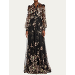 BADGLEY MISCHKA Belted Embroidered Sequin Lace Shirt Gown