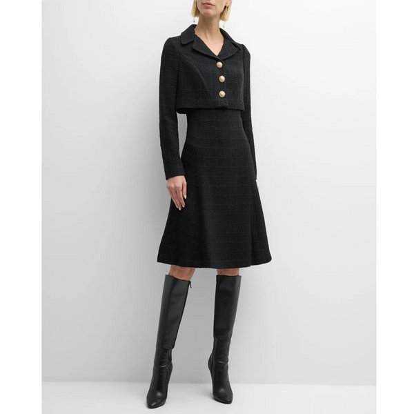 Rickie Freeman para Teri Jon Vestido midi de tweed de dos piezas de corte A