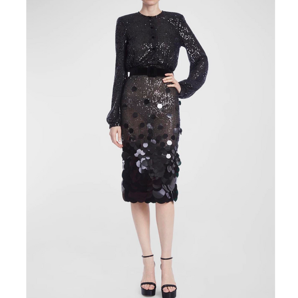 Badgley Mischka Sequin & Paillette Midi Dress