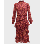 Vestido midi de georgette de seda con volantes escalonados Isa de Saloni