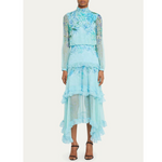 SALONI Vestido midi de seda floral Jolie-C con volantes escalonados