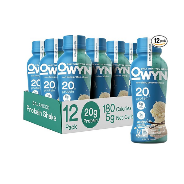 Paquete de 12 batidos de proteínas veganos de 20 g a base de plantas OWYN (vainilla)