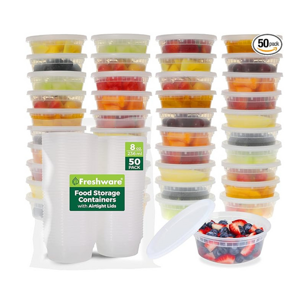 50-Set Freshware BPA Free 8 oz Plastic Deli Containers with Lids