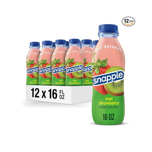 12 botellas de 16 oz de té Snapple Kiwi, fresa, melocotón o té de melocotón sin azúcar