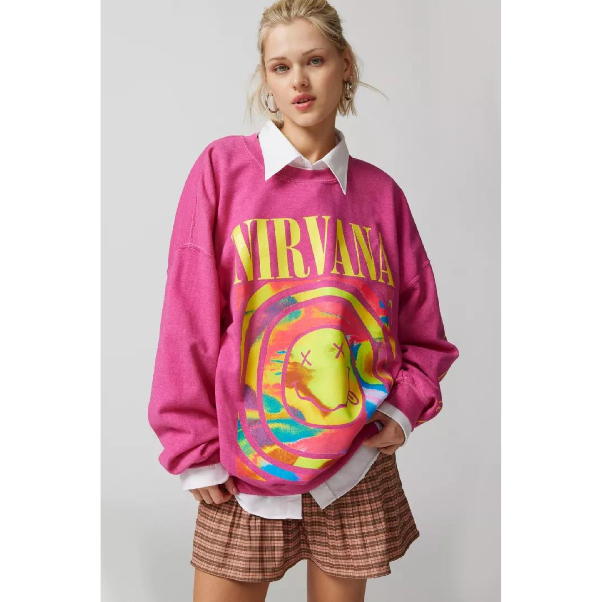 Sudadera Nirvana Smile Cuello Redondo Sobreteñida (3 COLORES)