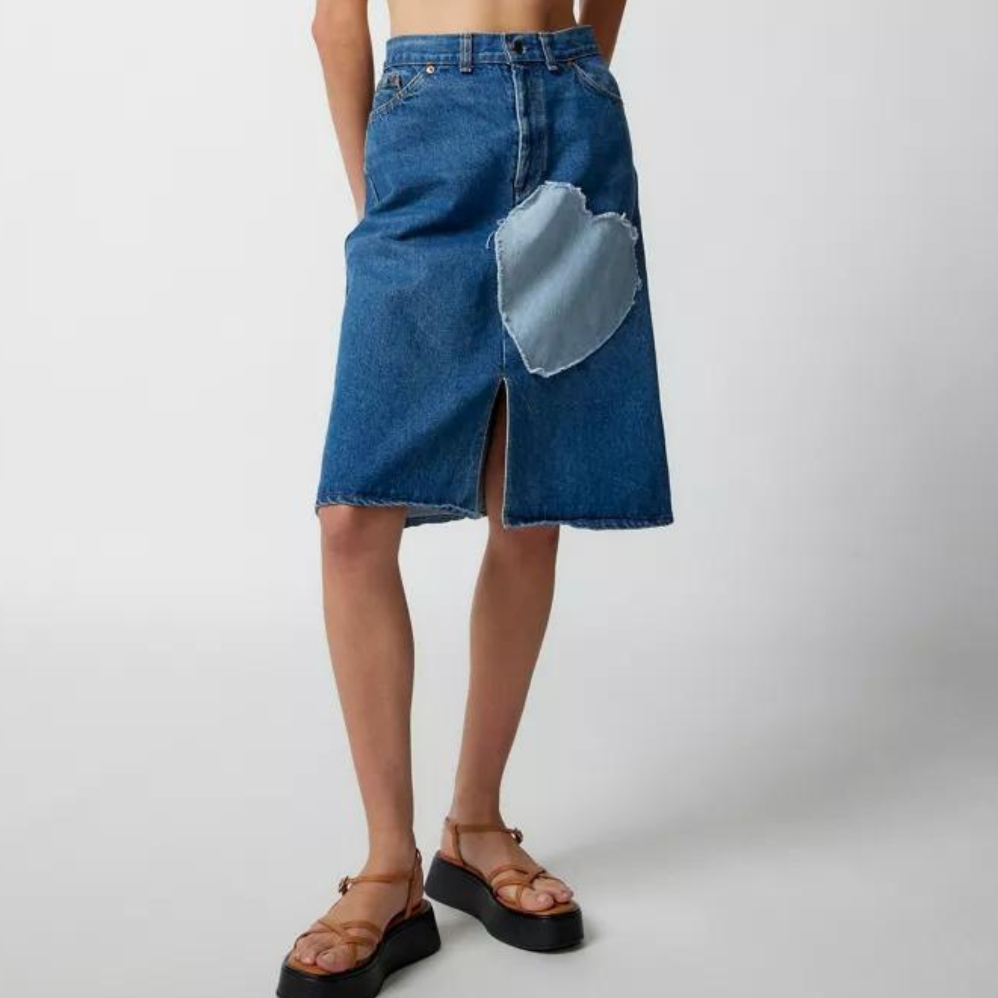 Urban Outfitters Heart Patch Denim Midi Skirt