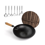 8-Piece Nfftyuut 13" Carbon Steel Woks & Stir-Fry Pans Set