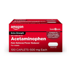 Amazon Basic Care Cápsulas de acetaminofén extra potentes, 500 mg (100 unidades)